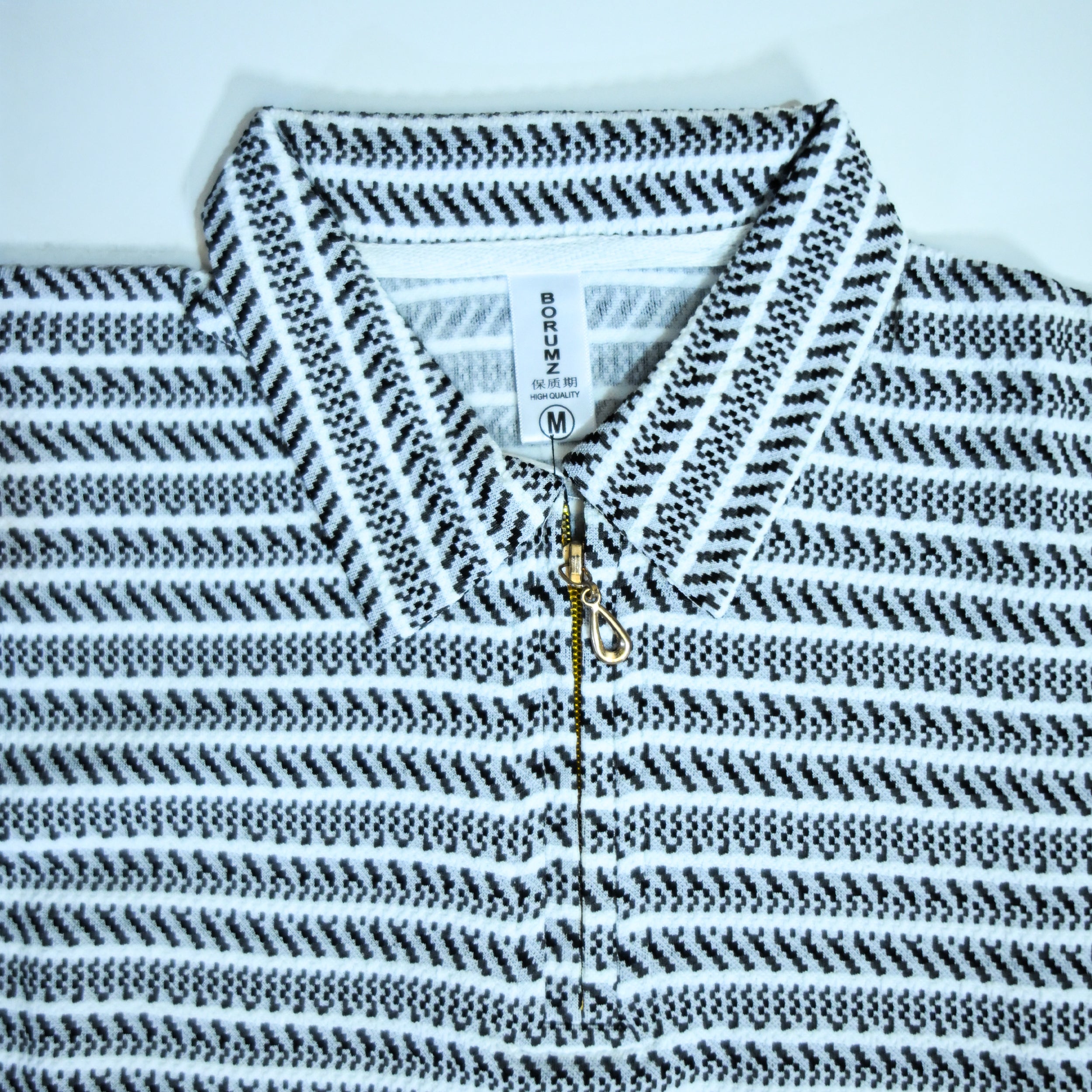 Black & Grey Striped Zip Polo Shirt | Knit Polo