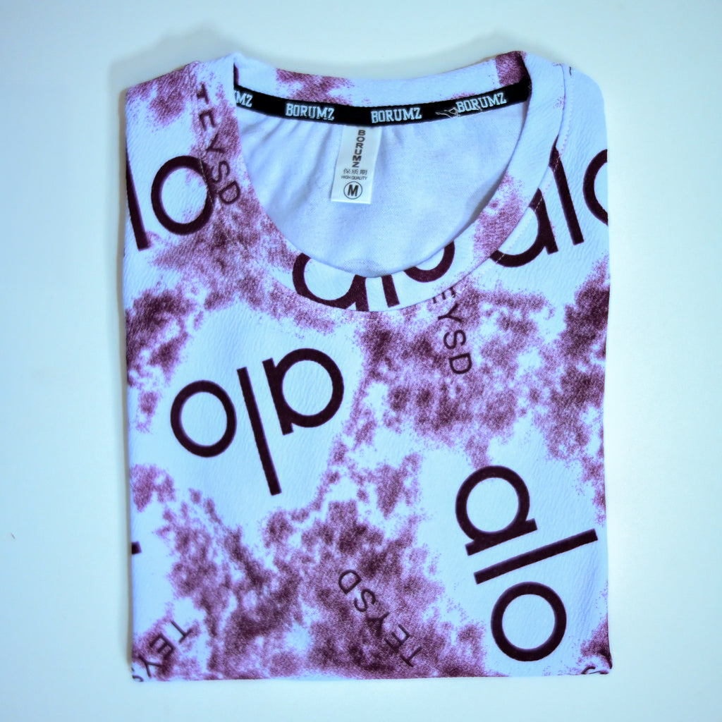 Abstract Logo Print Oversized T-Shirt – Burgundy & White