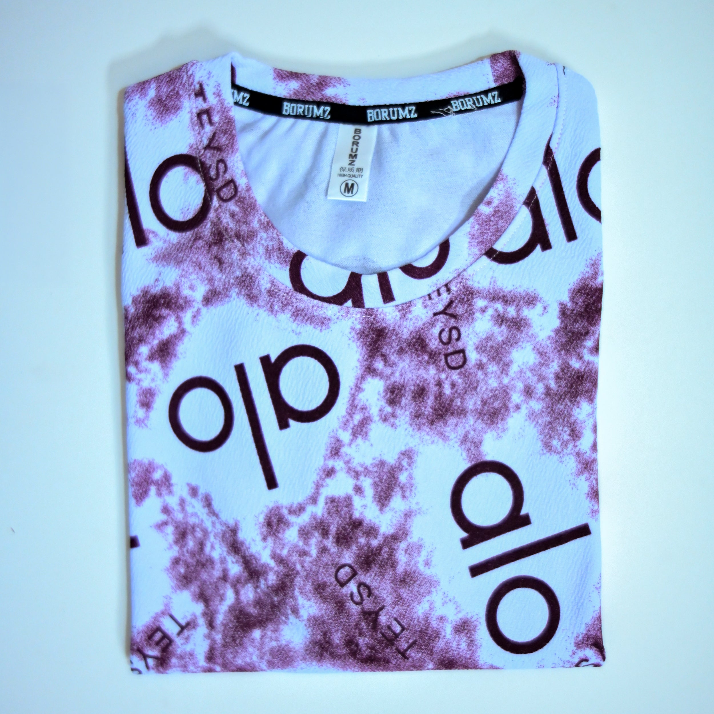 Abstract Logo Print Oversized T-Shirt – Burgundy & White