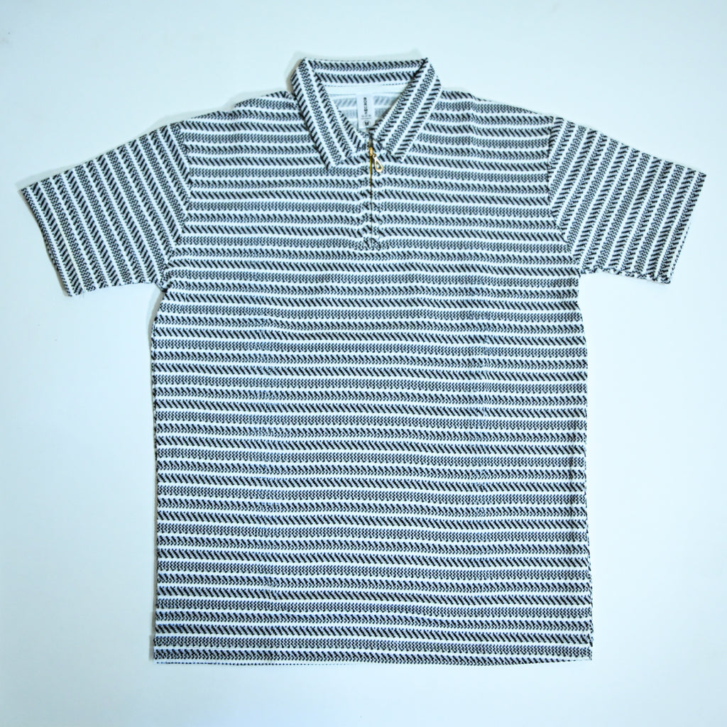 Black & Grey Striped Zip Polo Shirt | Knit Polo