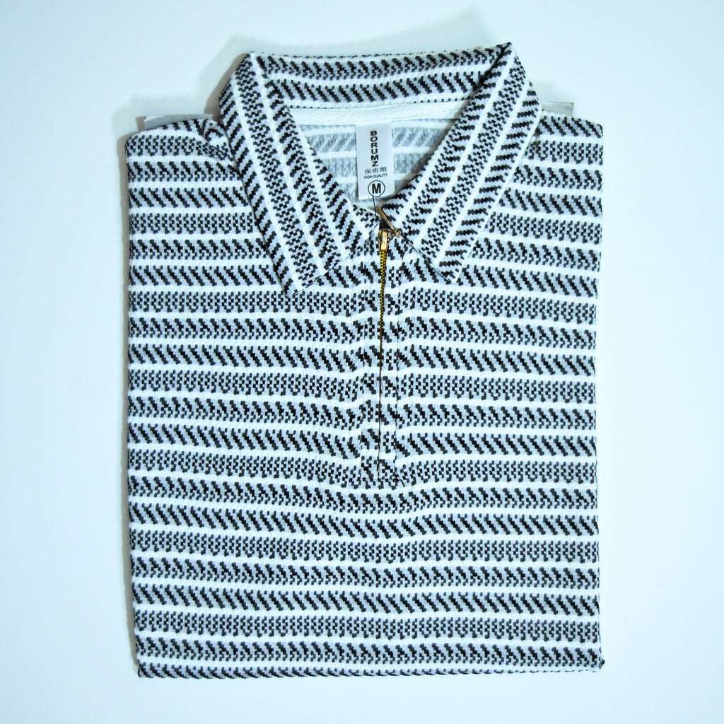Black & Grey Striped Zip Polo Shirt | Knit Polo