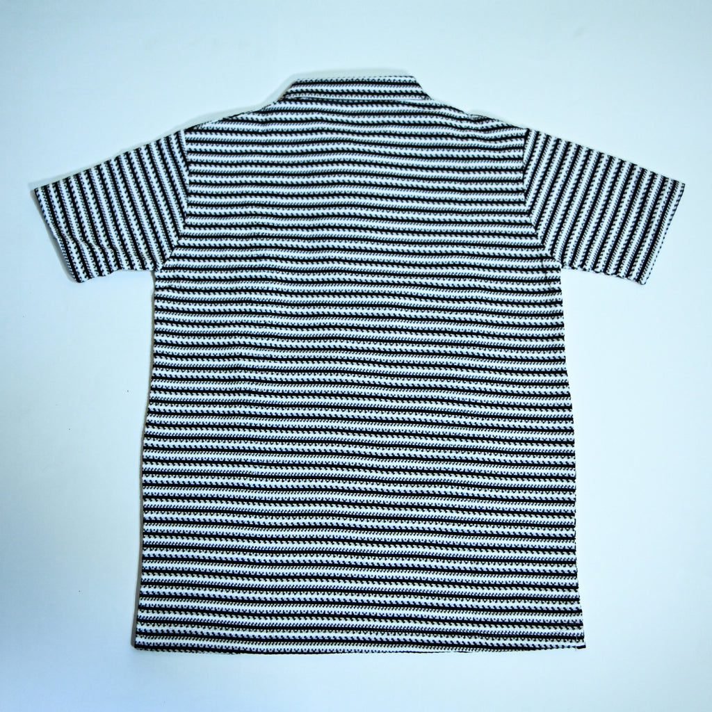 Black & White Striped Zip Polo Shirt | Knit Polo
