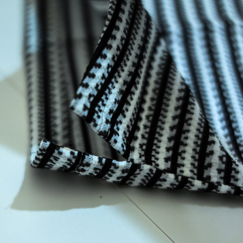 Black & White Striped Zip Polo Shirt | Knit Polo