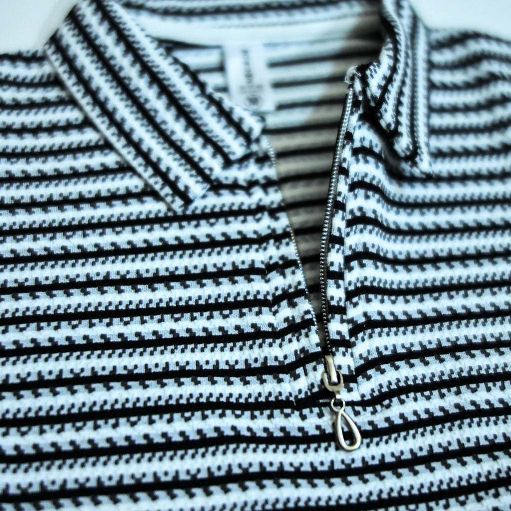 Black & White Striped Zip Polo Shirt | Knit Polo