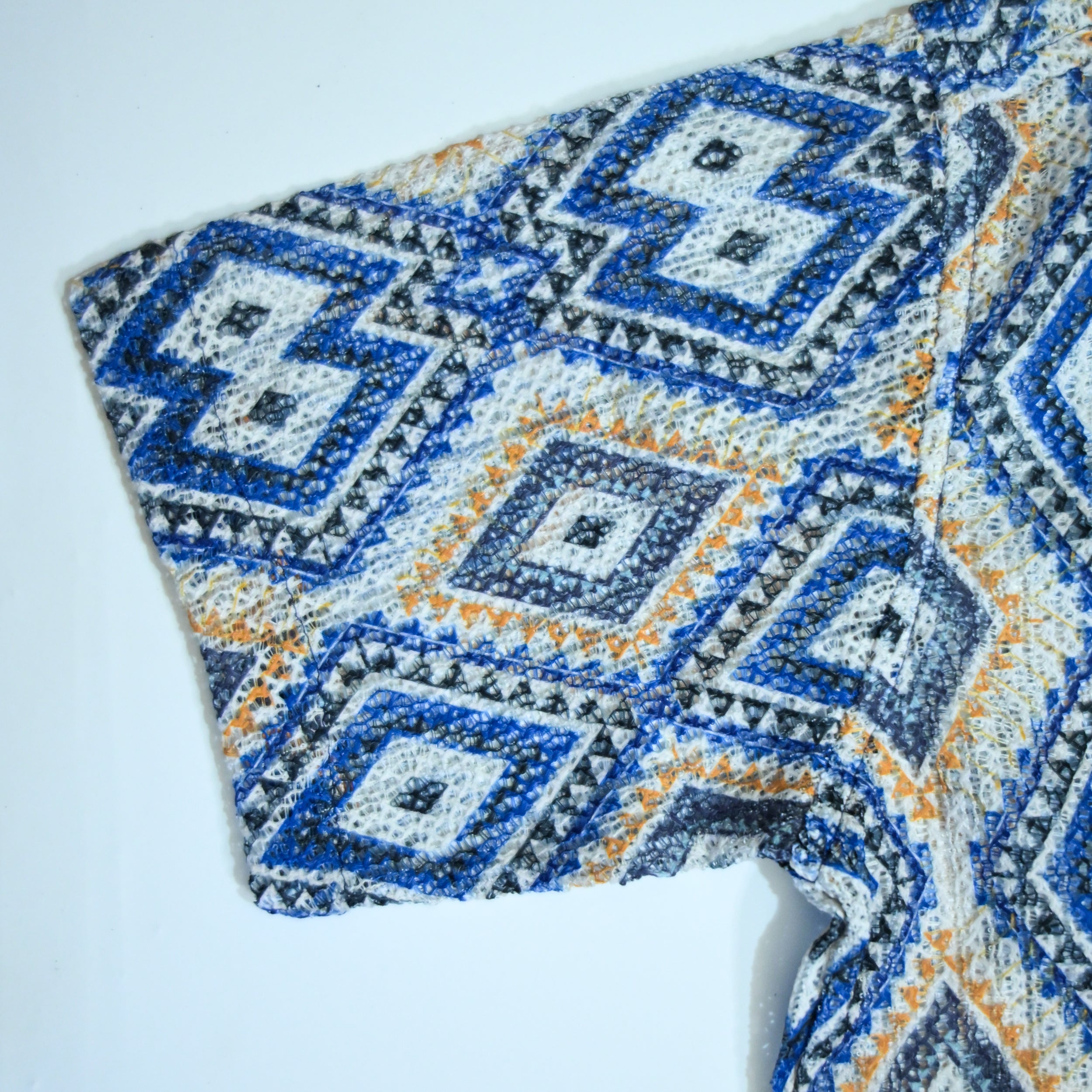 Borumz Crochet-Inspired Geometric Print Cuban Collar Shirt – Boxy Fit