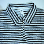 Black & White Striped Zip Polo Shirt | Knit Polo