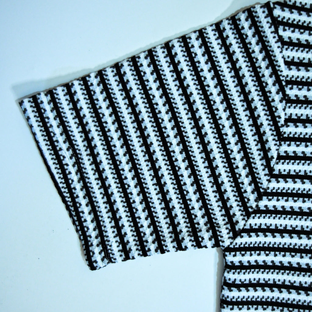 Black & White Striped Zip Polo Shirt | Knit Polo