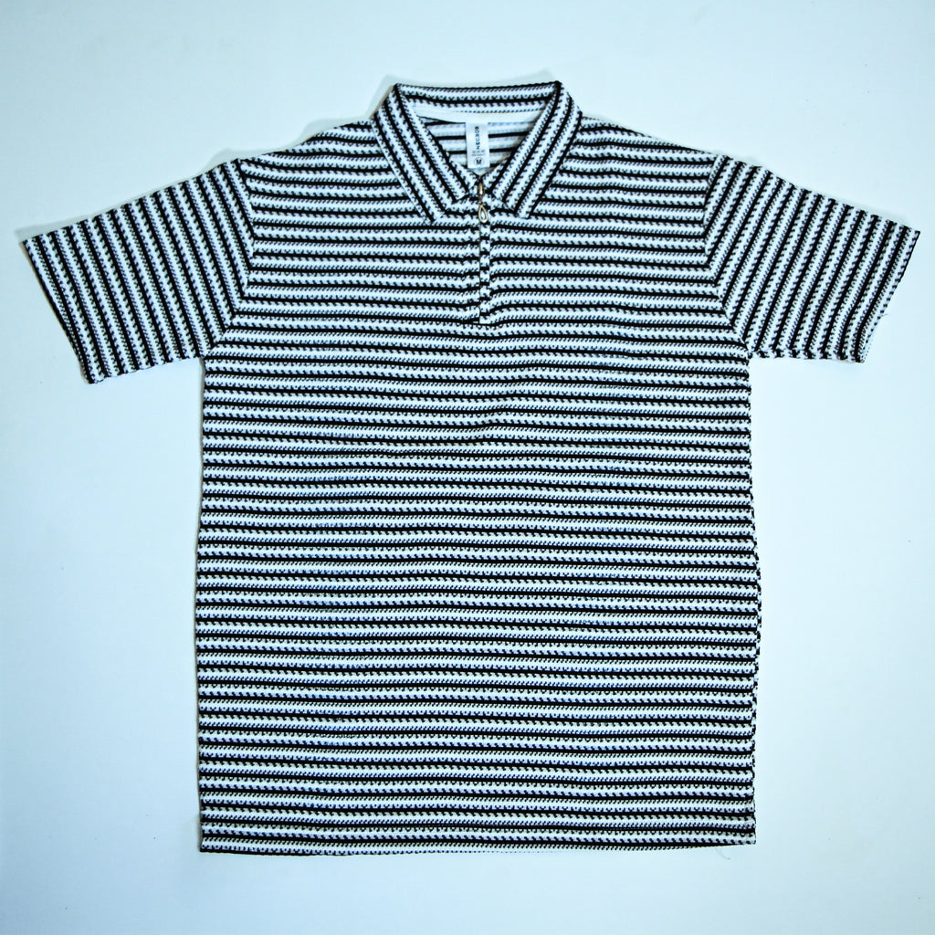 Black & White Striped Zip Polo Shirt | Knit Polo