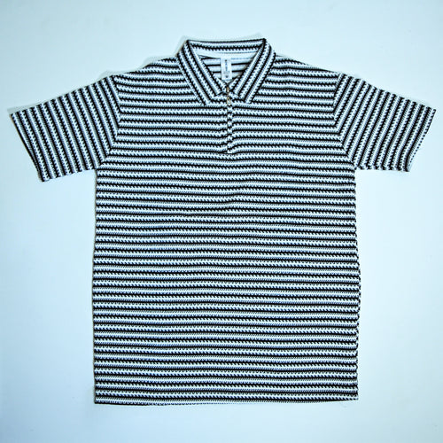 Black & White Striped Zip Polo Shirt | Knit Polo
