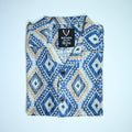 Borumz Crochet-Inspired Geometric Print Cuban Collar Shirt – Boxy Fit