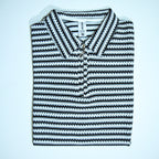 Black & White Striped Zip Polo Shirt | Knit Polo