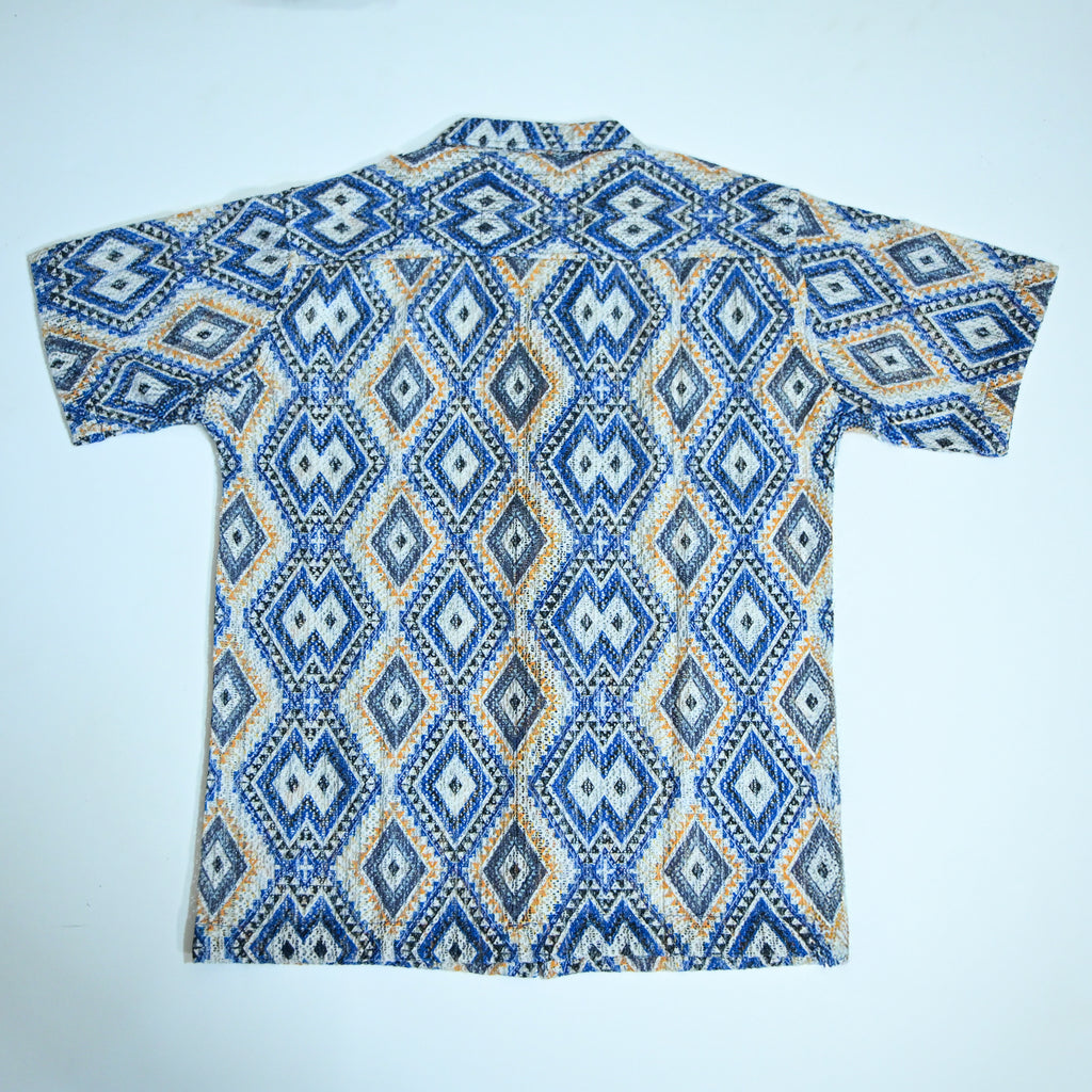 Borumz Crochet-Inspired Geometric Print Cuban Collar Shirt – Boxy Fit