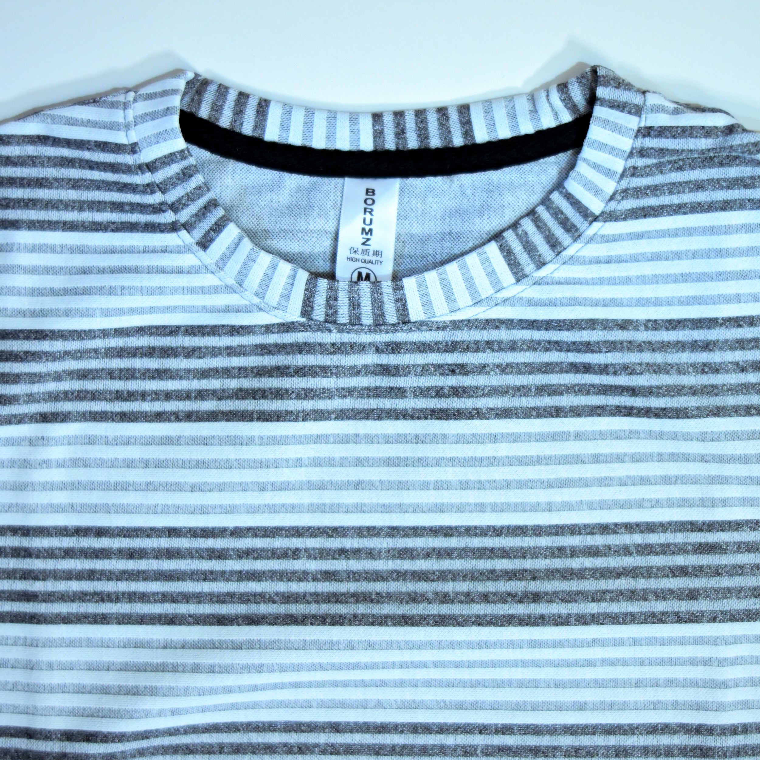 Oversized Striped T-Shirt | Relaxed Fit Crew Neck Tee - Light Grey