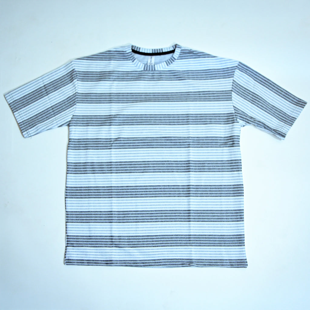 Oversized Striped T-Shirt | Relaxed Fit Crew Neck Tee - Light Grey