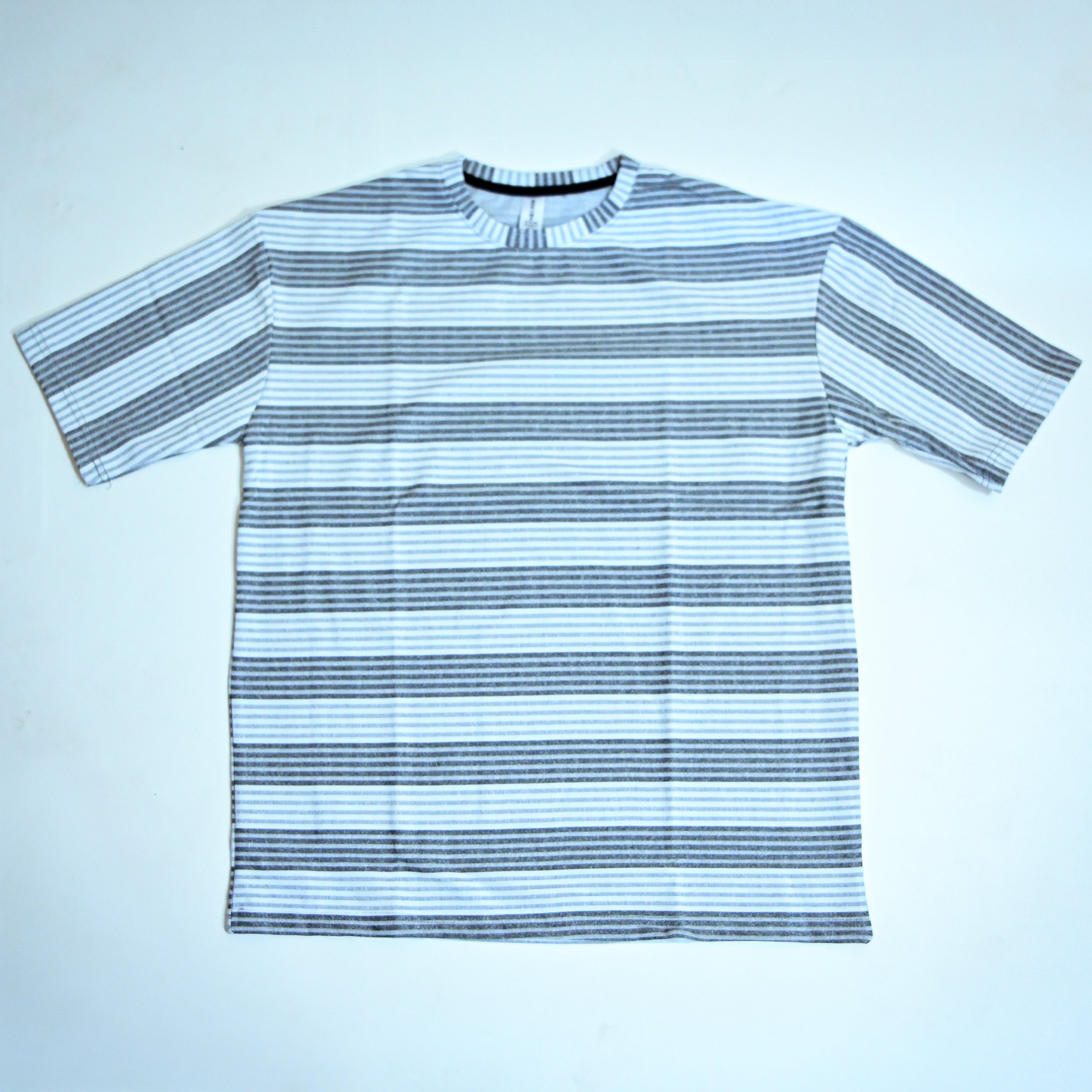 Oversized Striped T-Shirt | Relaxed Fit Crew Neck Tee - Light Grey