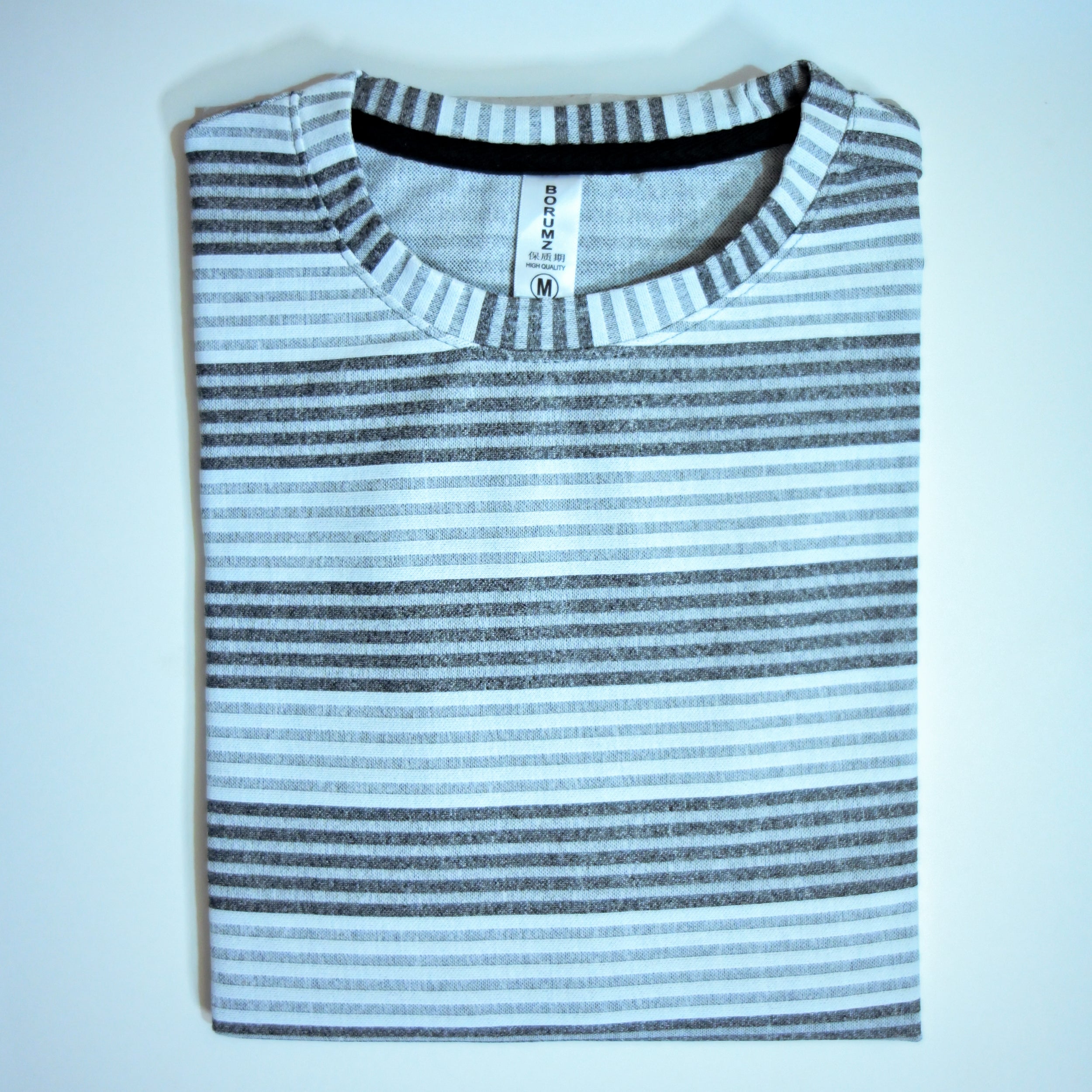 Oversized Striped T-Shirt | Relaxed Fit Crew Neck Tee - Light Grey