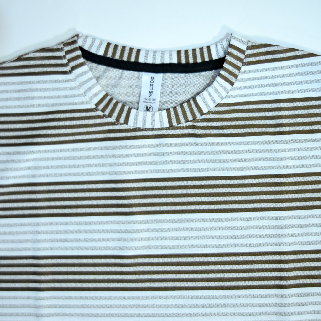 Oversized Striped T-Shirt | Relaxed Fit Crew Neck Tee - Brown