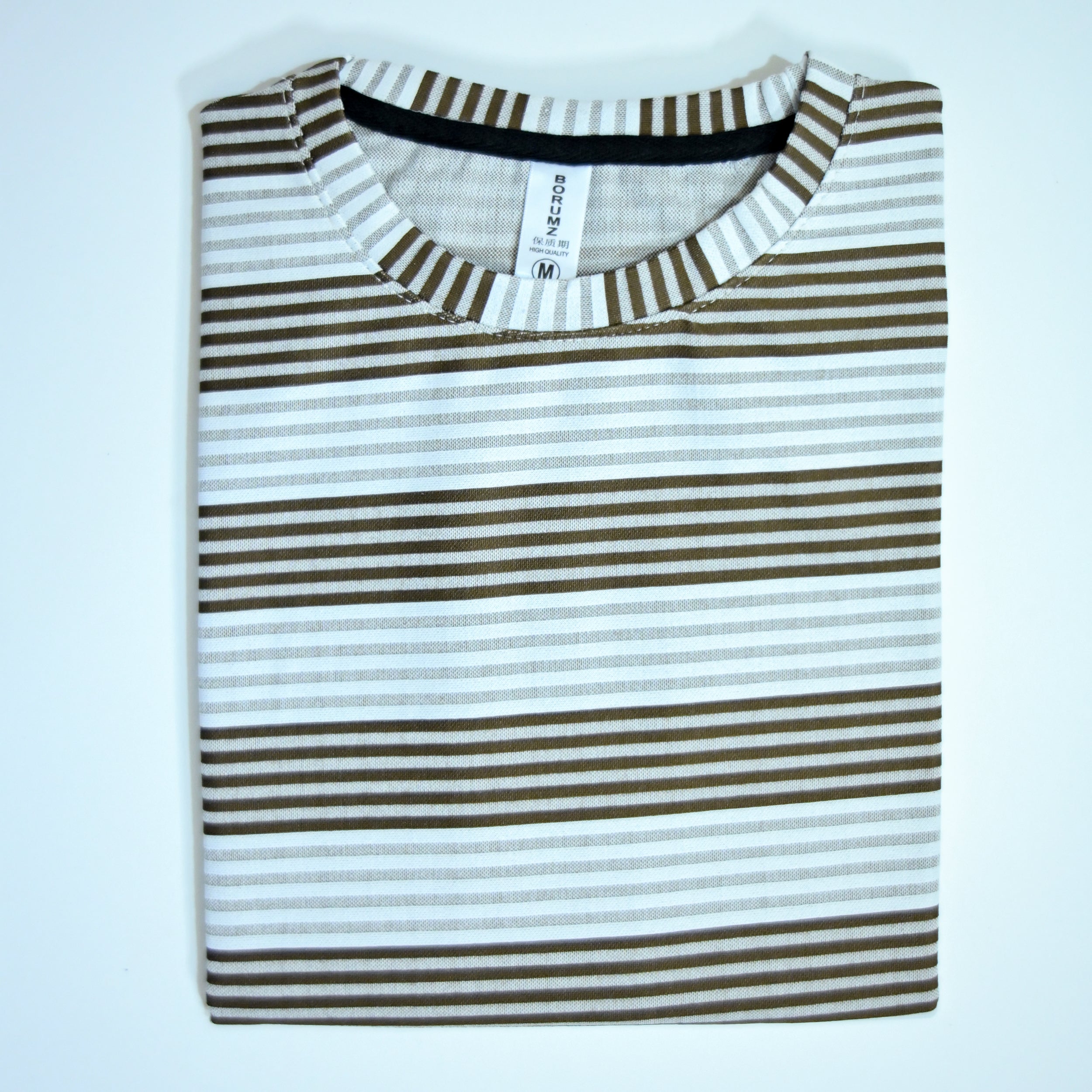 Oversized Striped T-Shirt | Relaxed Fit Crew Neck Tee - Brown