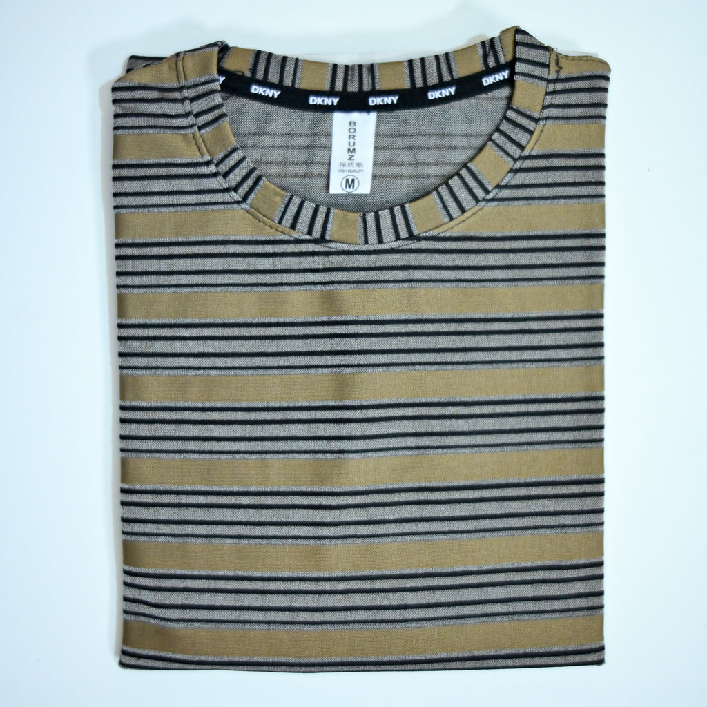 Camel Brown Striped Oversized T-Shirt | Relaxed Fit Tee