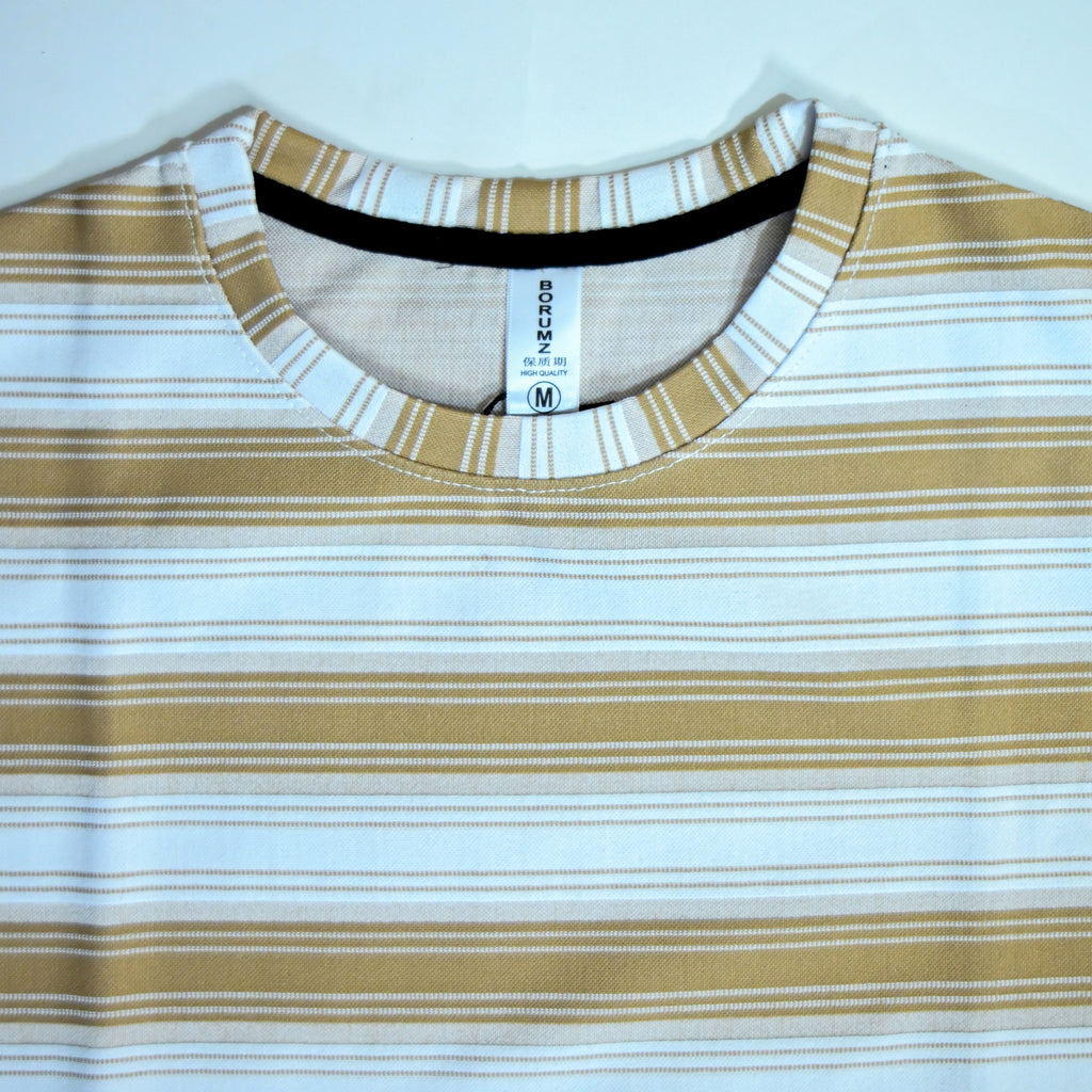 White & Mustard Yellow Striped Oversized T-Shirt | Relaxed Fit Tee