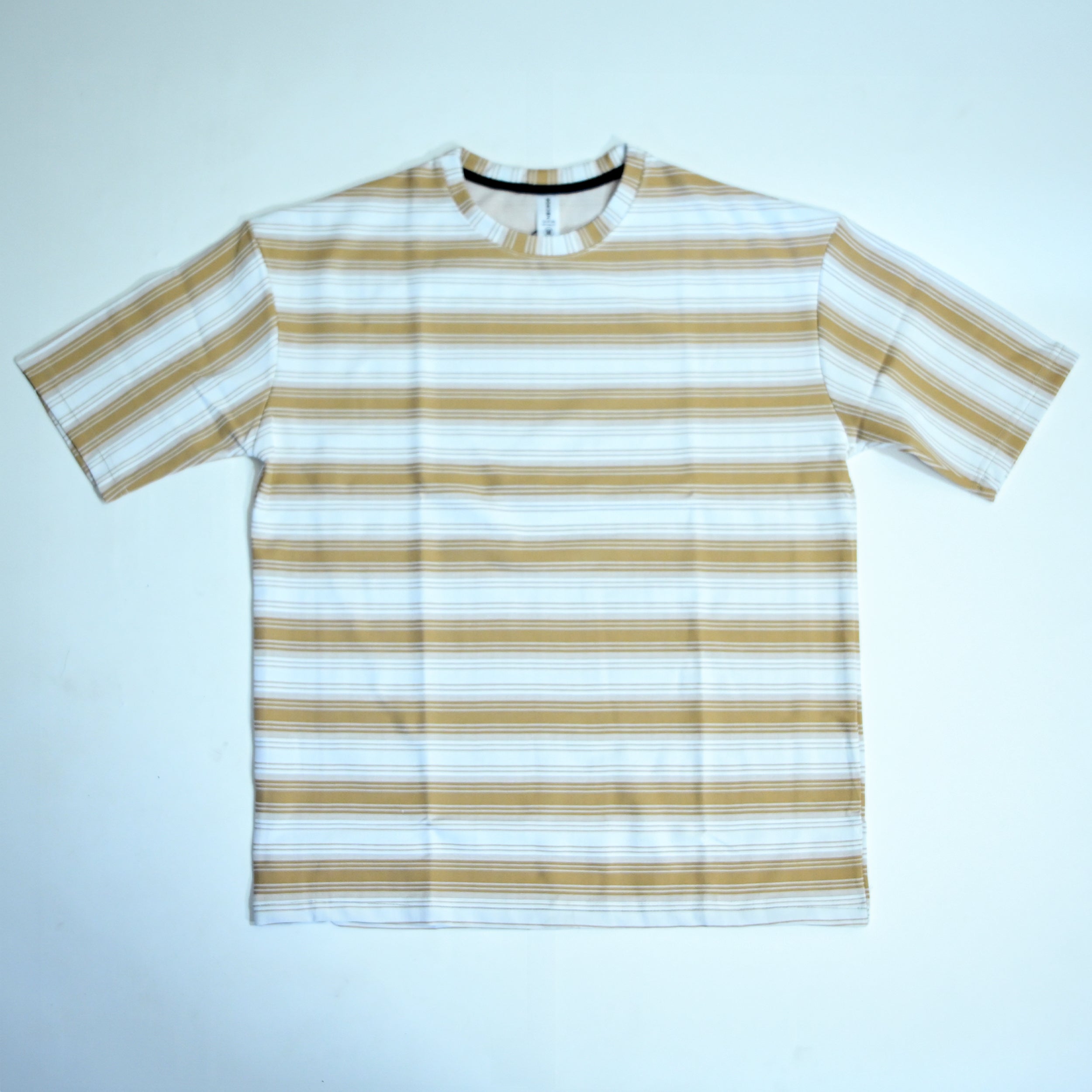 White & Mustard Yellow Striped Oversized T-Shirt | Relaxed Fit Tee