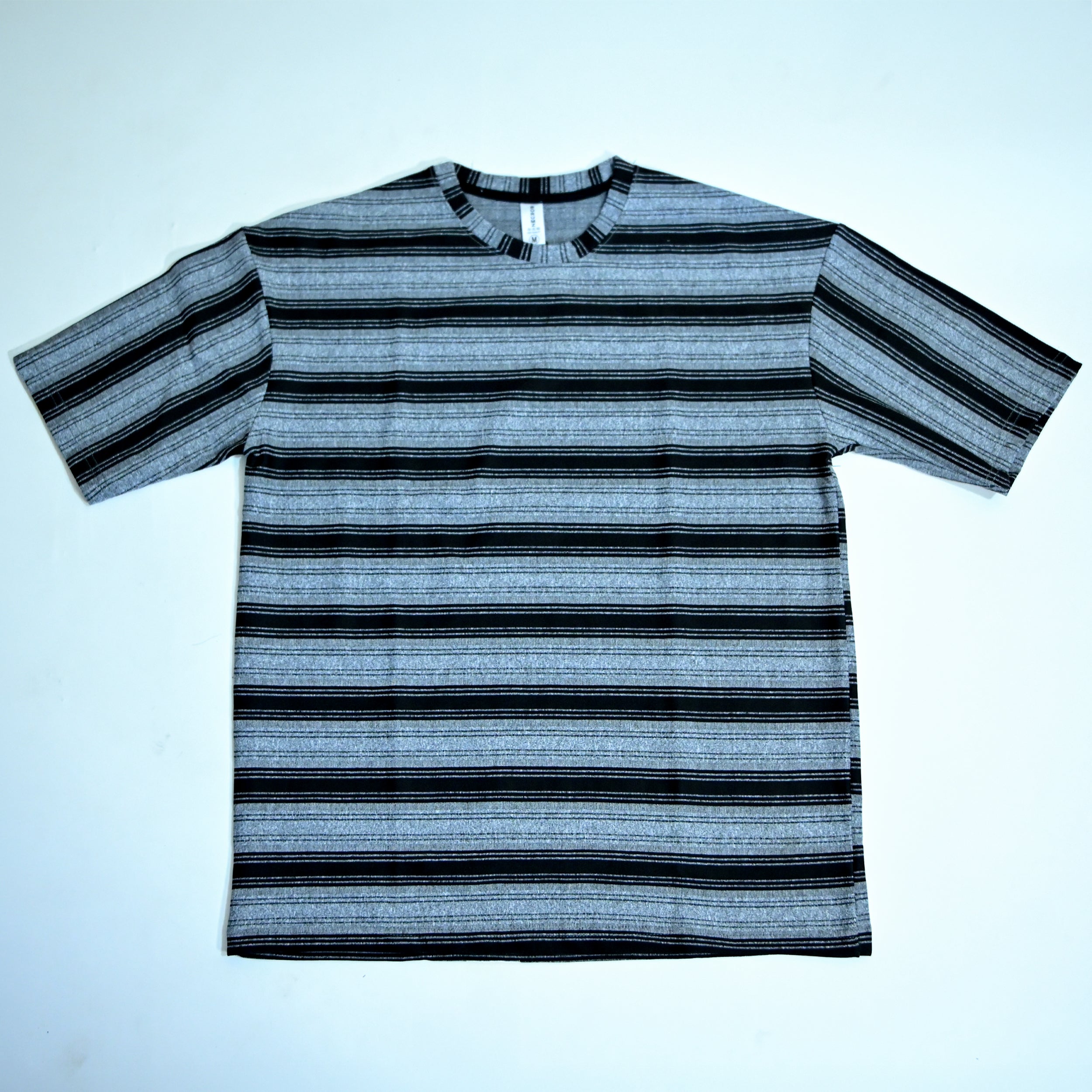 Grey & Black Wide Striped Oversized T-Shirt | Relaxed Fit Tee