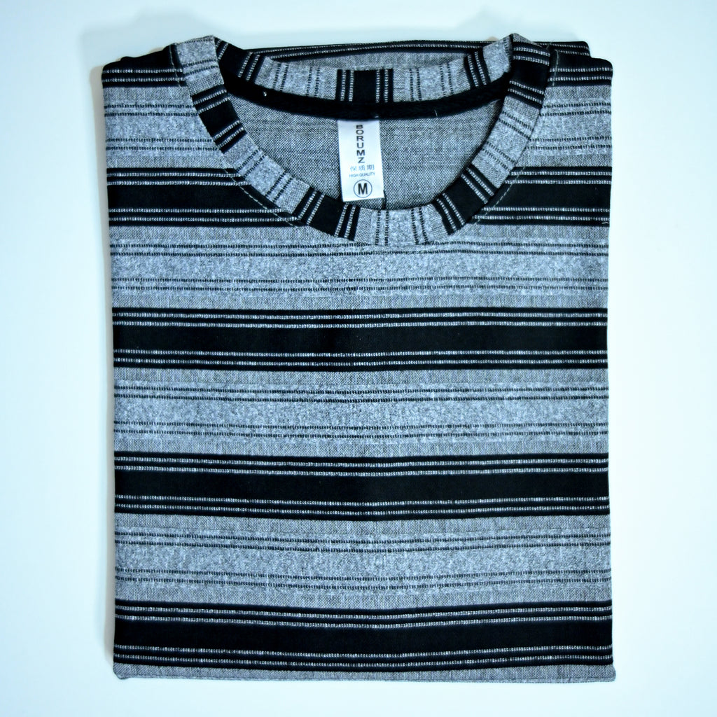 Grey & Black Wide Striped Oversized T-Shirt | Relaxed Fit Tee