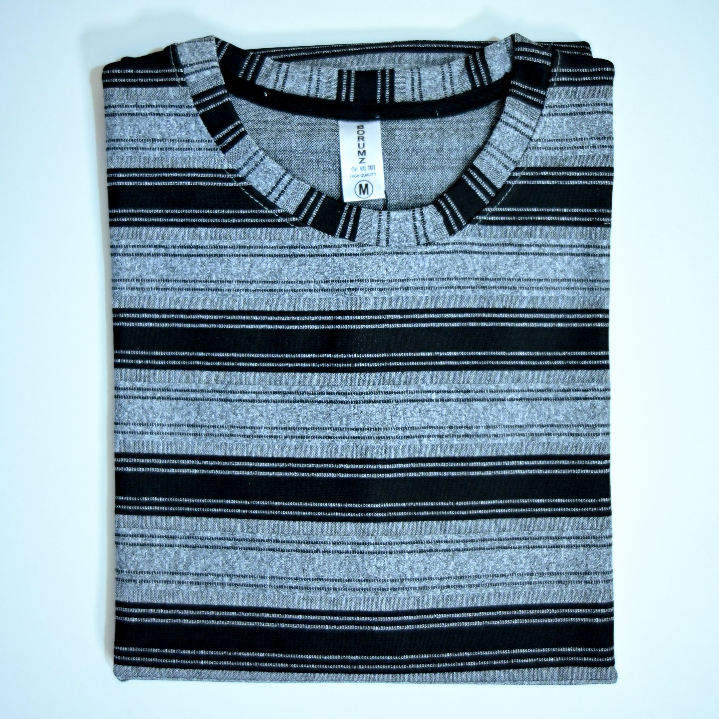 Grey & Black Wide Striped Oversized T-Shirt | Relaxed Fit Tee