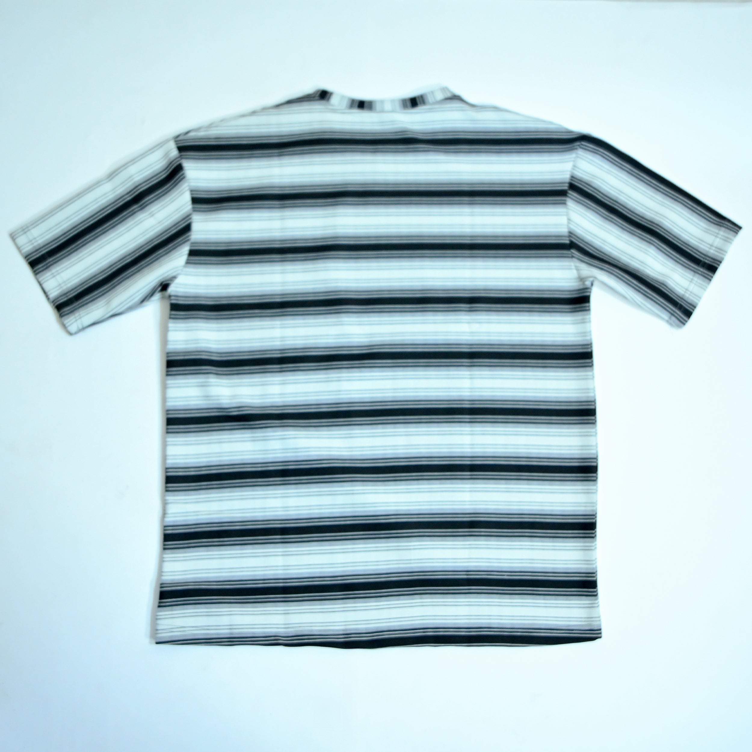 Off Shoulder Baggy T-Shirt | Multi Stripe - White & Black | Premium Oversized Cotton Tee