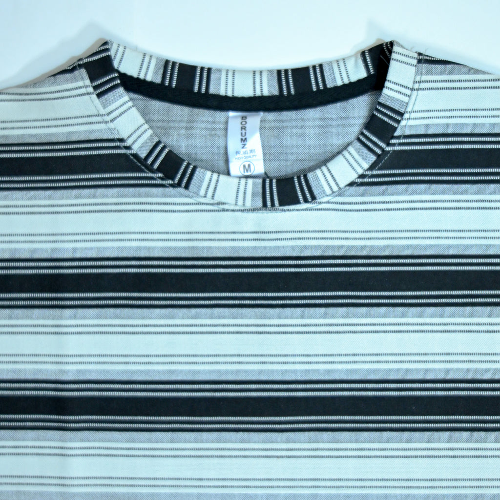 Off Shoulder Baggy T-Shirt | Multi Stripe - White & Black | Premium Oversized Cotton Tee