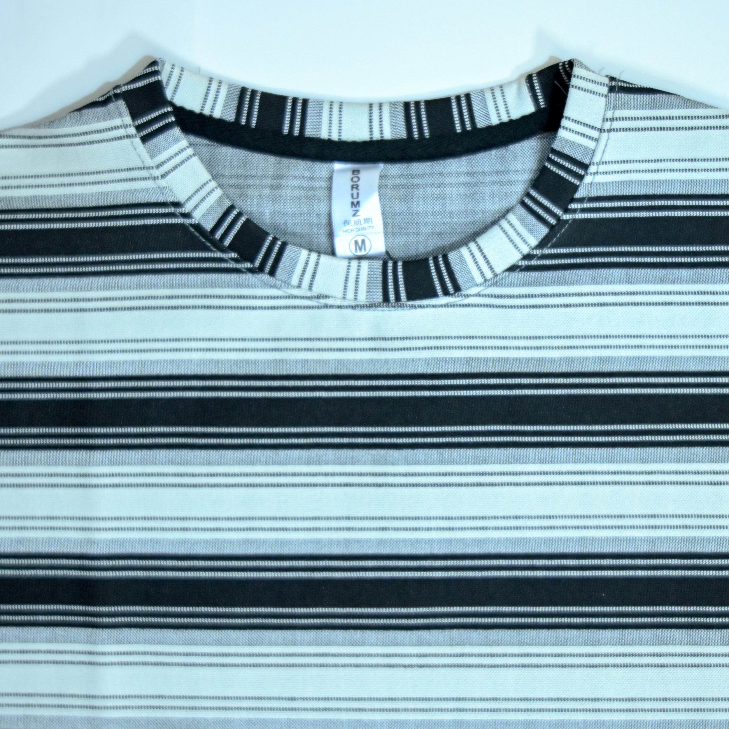 Off Shoulder Baggy T-Shirt | Multi Stripe - White & Black | Premium Oversized Cotton Tee