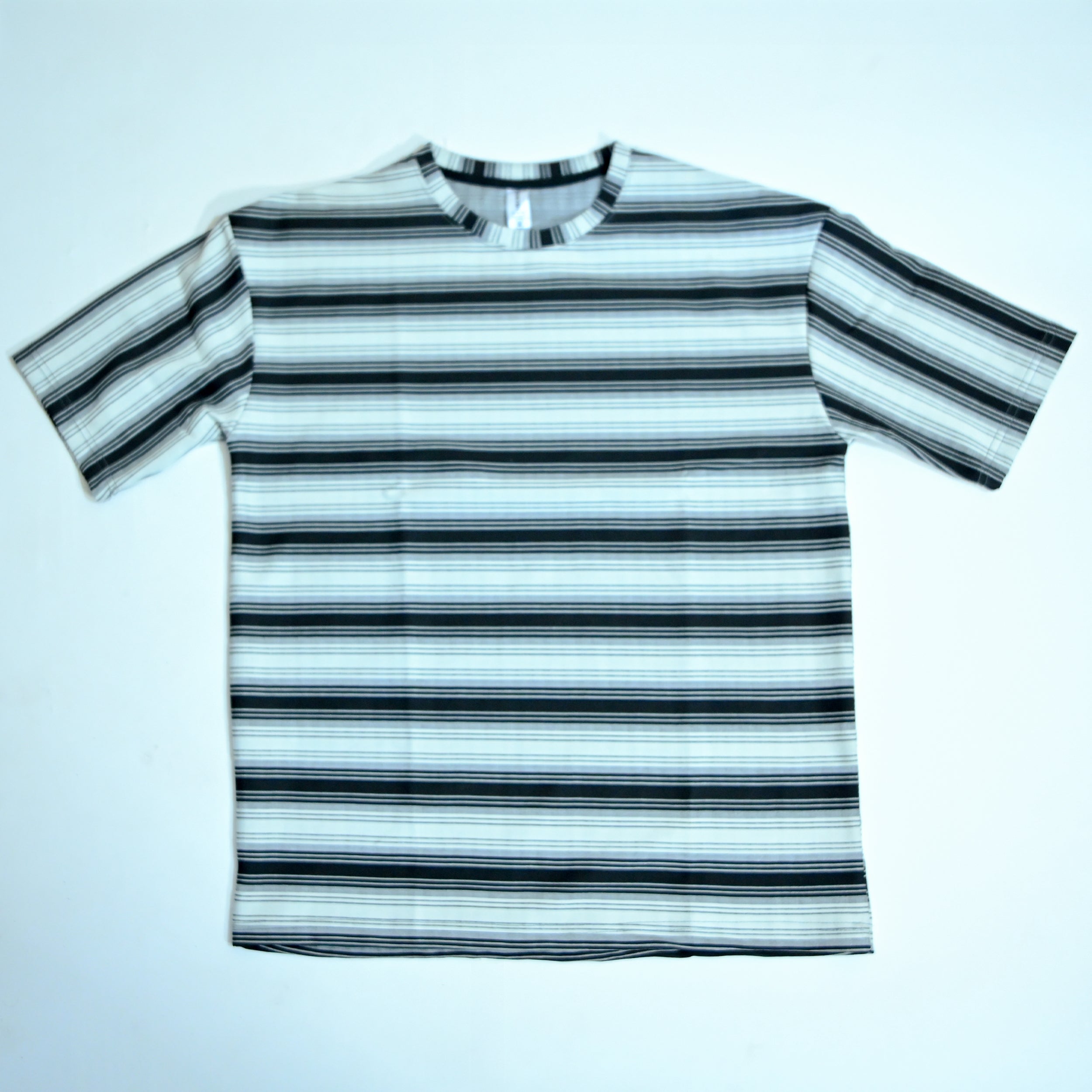 Off Shoulder Baggy T-Shirt | Multi Stripe - White & Black | Premium Oversized Cotton Tee