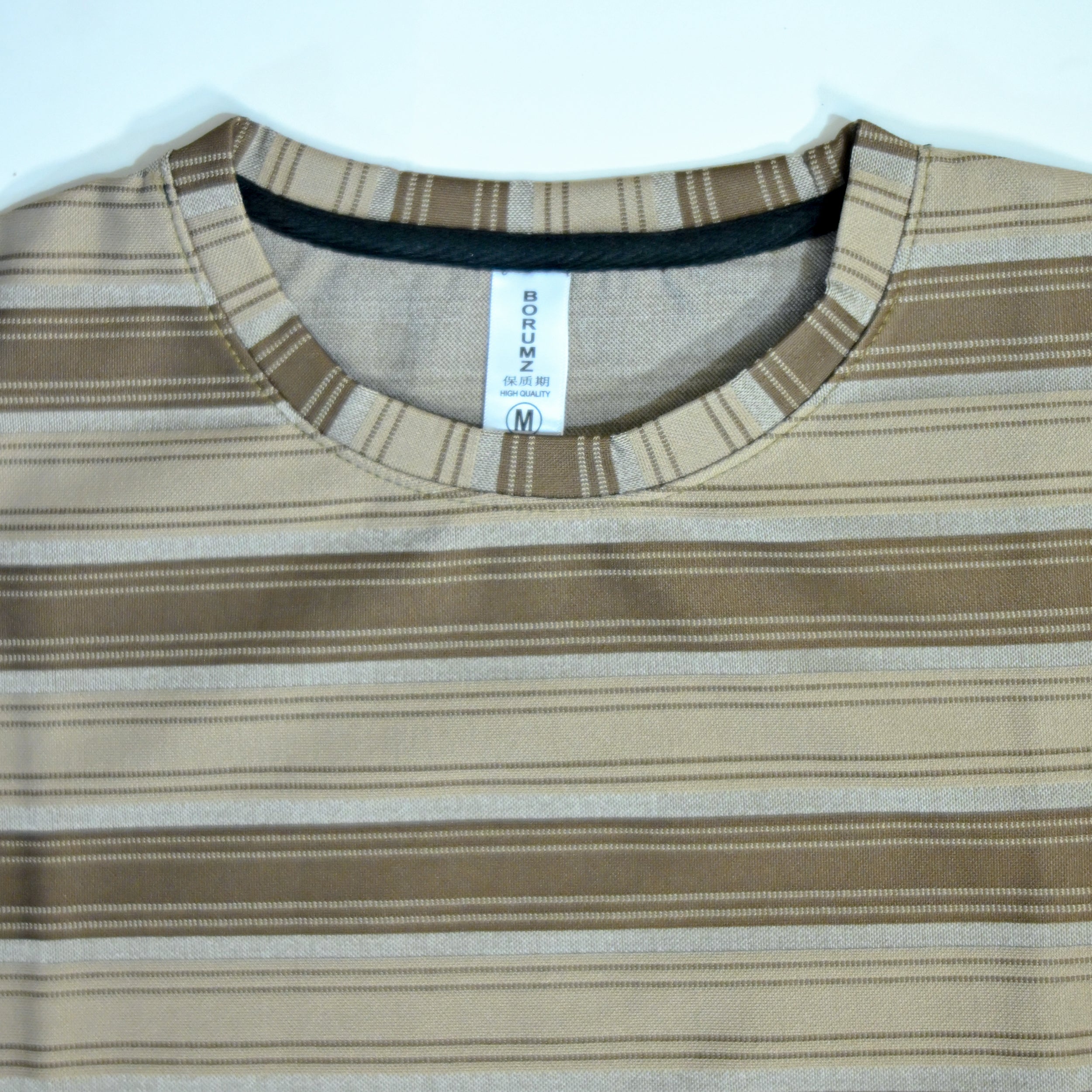 Off Shoulder Baggy T-Shirt | Multi Stripe - Brown & Beige | Premium Oversized Cotton Tee