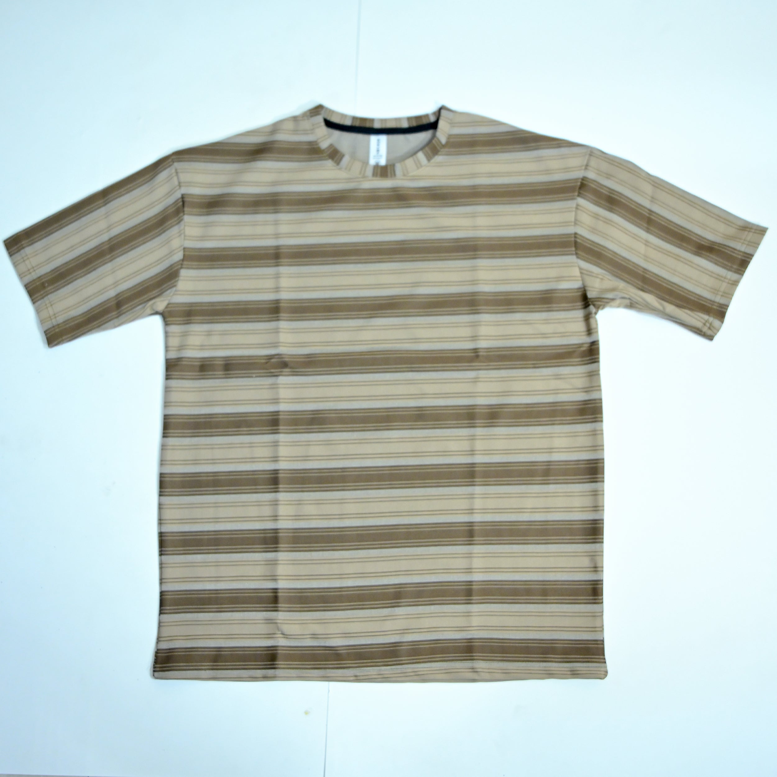 Off Shoulder Baggy T-Shirt | Multi Stripe - Brown & Beige | Premium Oversized Cotton Tee