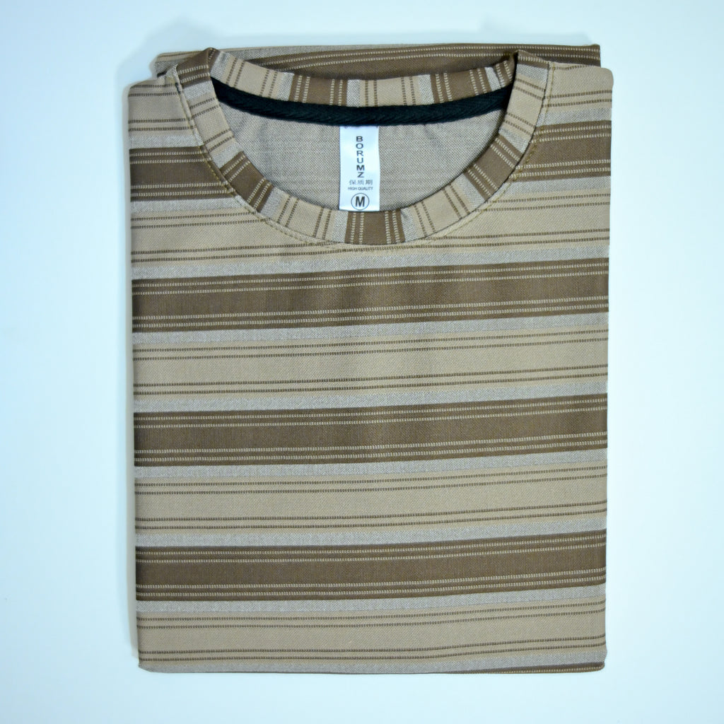 Off Shoulder Baggy T-Shirt | Multi Stripe - Brown & Beige | Premium Oversized Cotton Tee