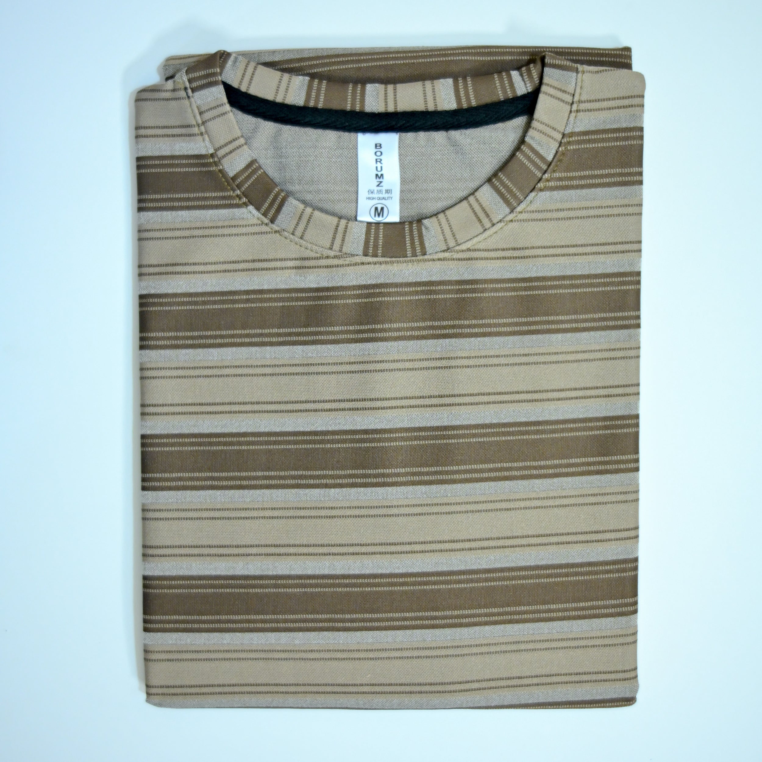 Off Shoulder Baggy T-Shirt | Multi Stripe - Brown & Beige | Premium Oversized Cotton Tee