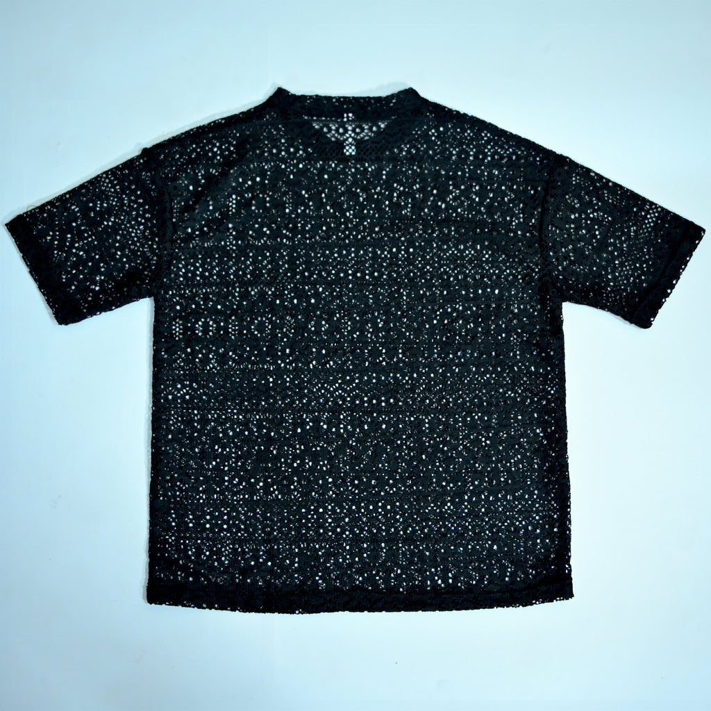 Summer Mesh Knit T-Shirt - Black | Crochet Knit Oversized Tee