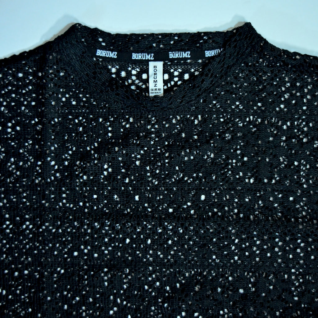 Summer Mesh Knit T-Shirt - Black | Crochet Knit Oversized Tee