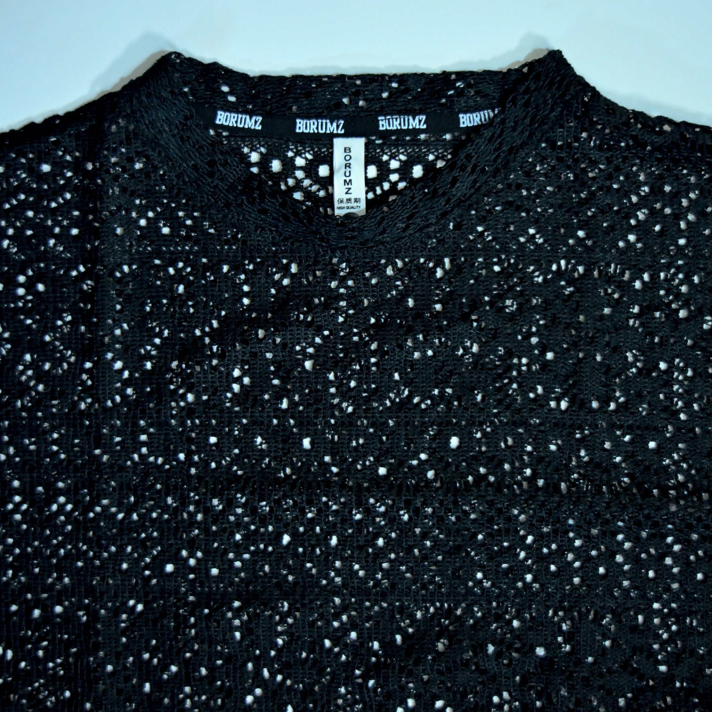 Summer Mesh Knit T-Shirt - Black | Crochet Knit Oversized Tee