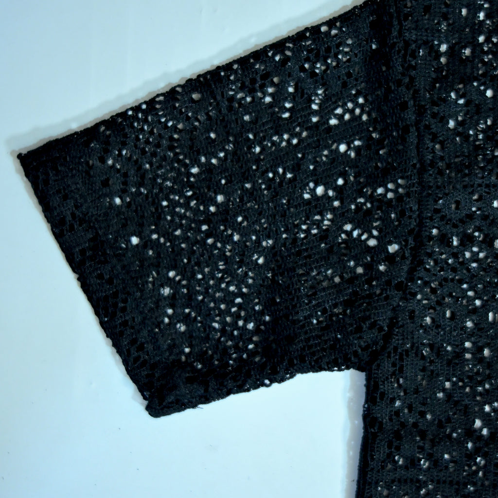 Summer Mesh Knit T-Shirt - Black | Crochet Knit Oversized Tee