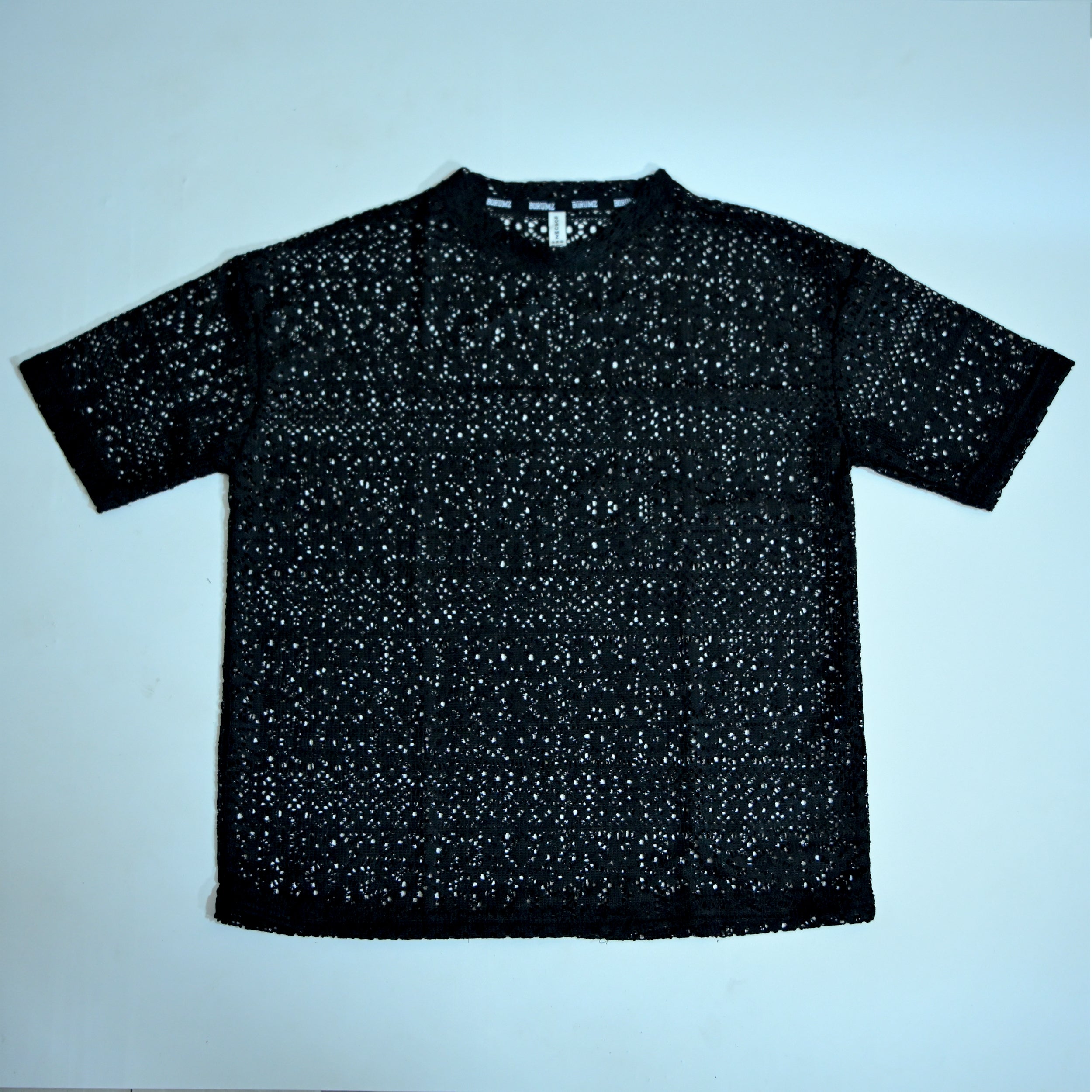 Summer Mesh Knit T-Shirt - Black | Crochet Knit Oversized Tee