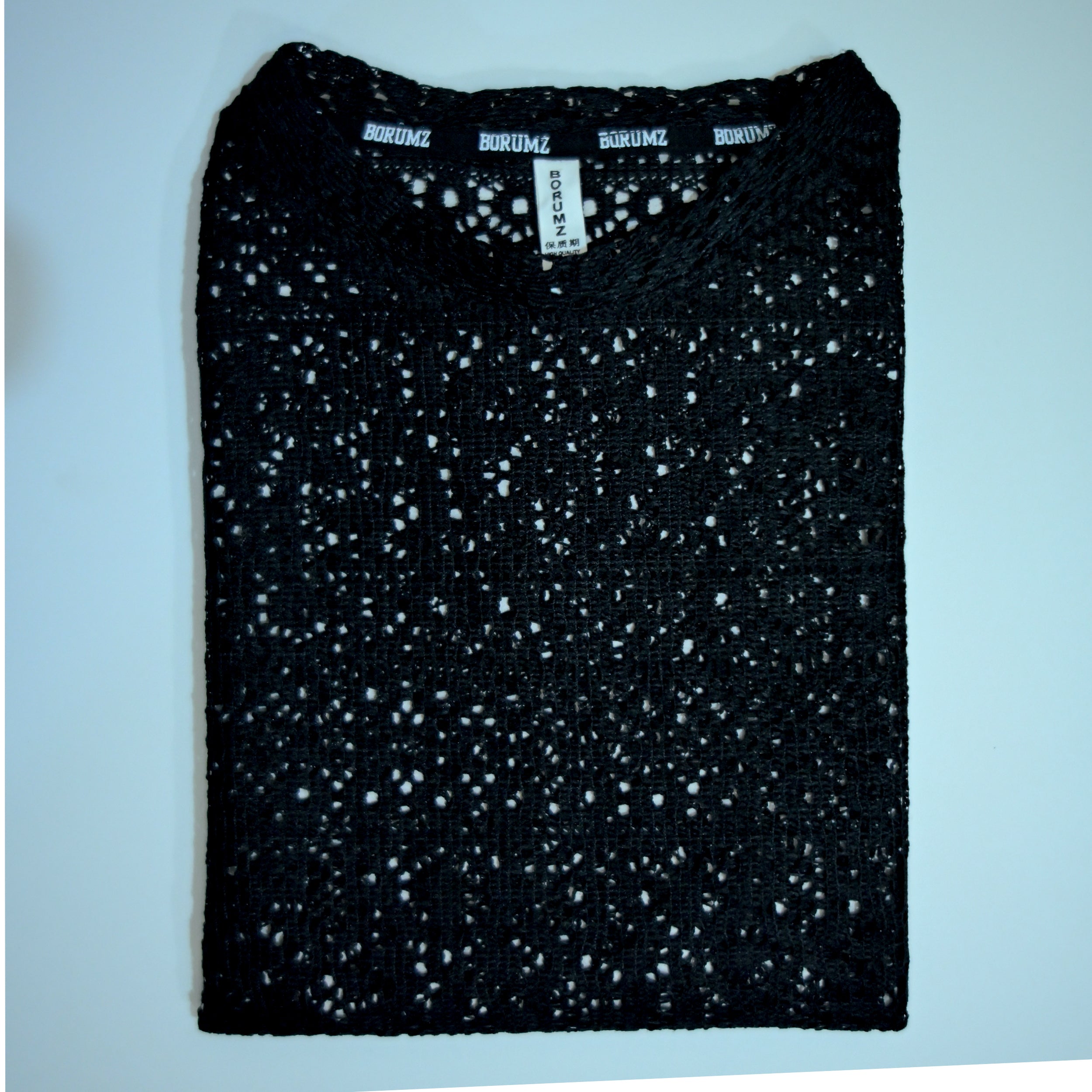 Summer Mesh Knit T-Shirt - Black | Crochet Knit Oversized Tee