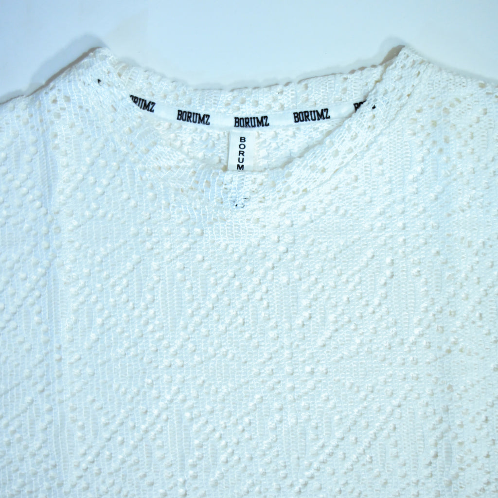 Summer Mesh Knit T-Shirt - White | Premium Crochet Knit Oversized Tee