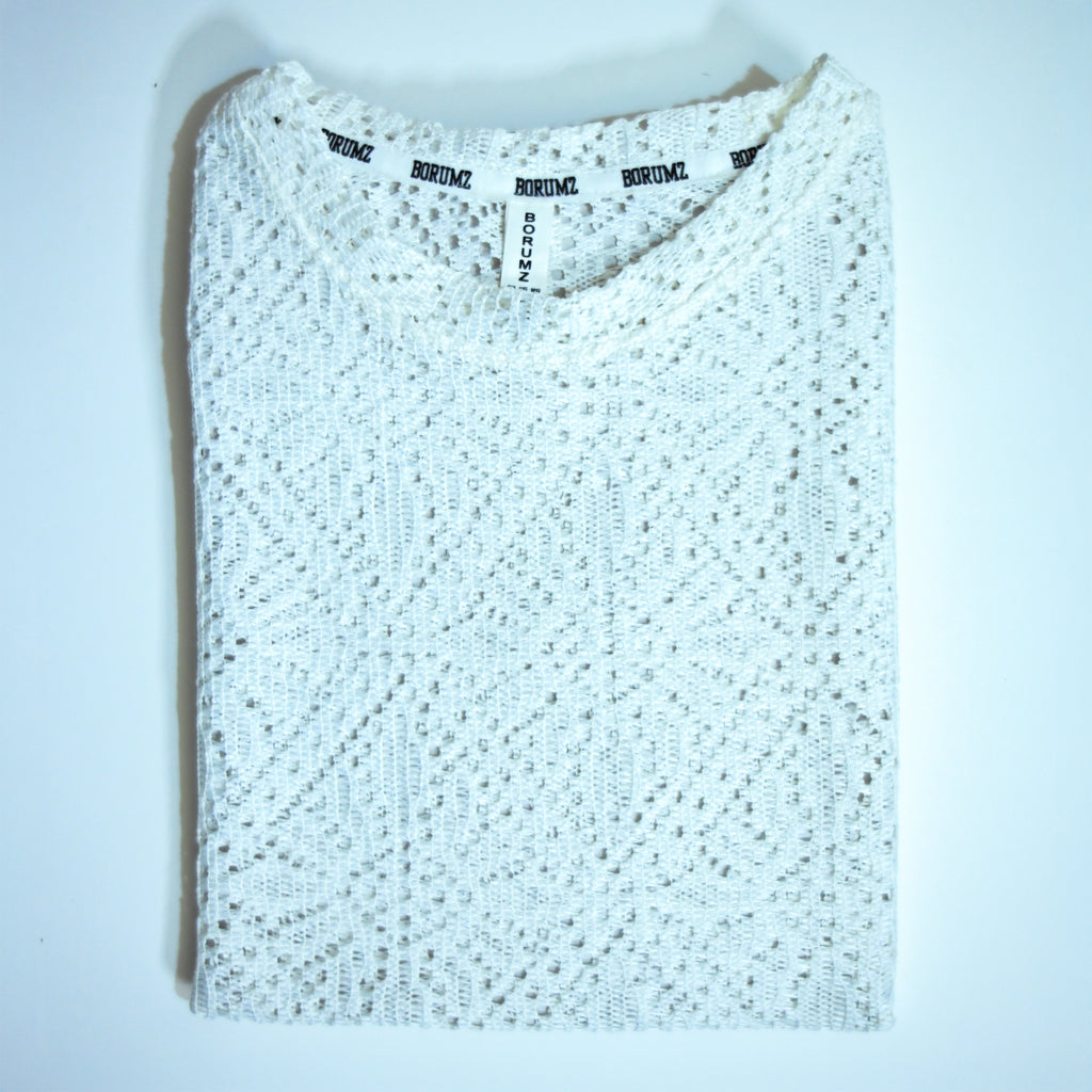 Summer Mesh Knit T-Shirt - White | Premium Crochet Knit Oversized Tee