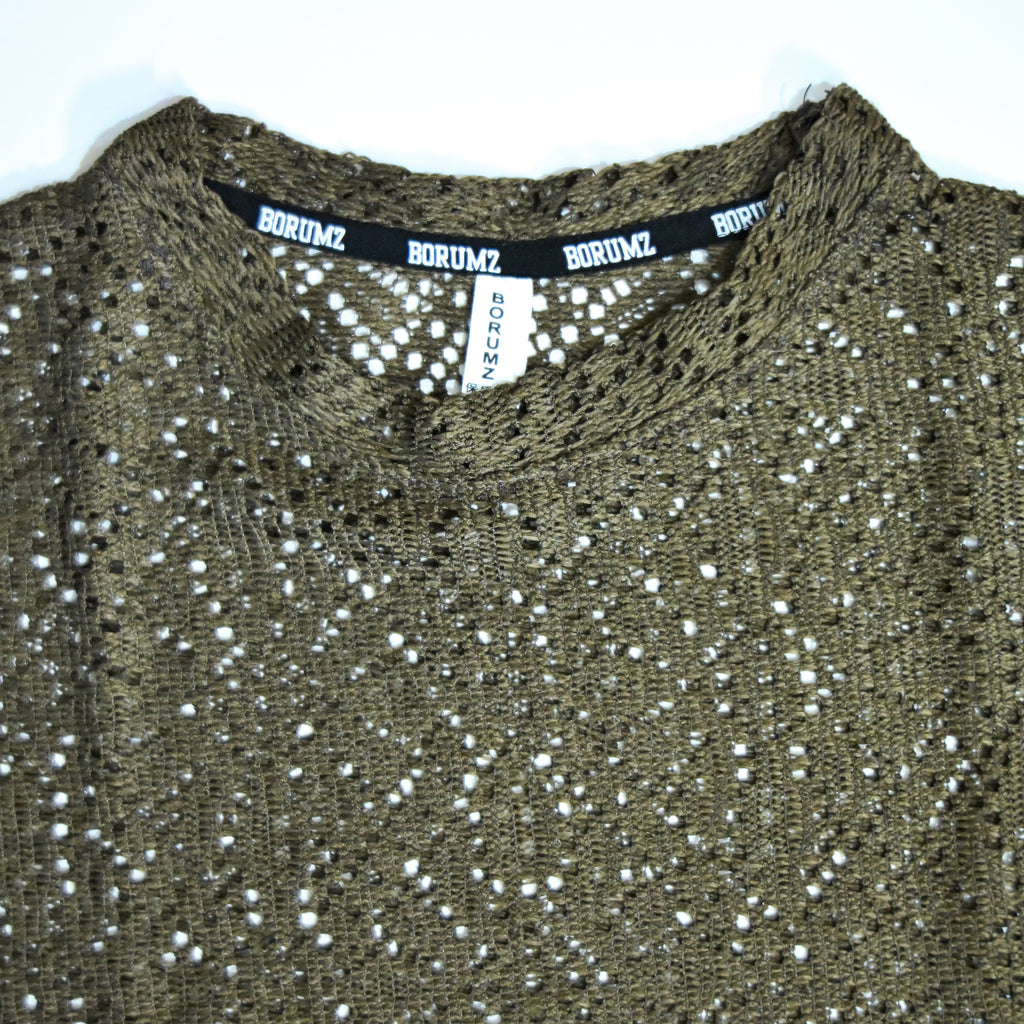 Summer Mesh Knit T-Shirt - Army Green | Premium Crochet Knit Oversized Tee