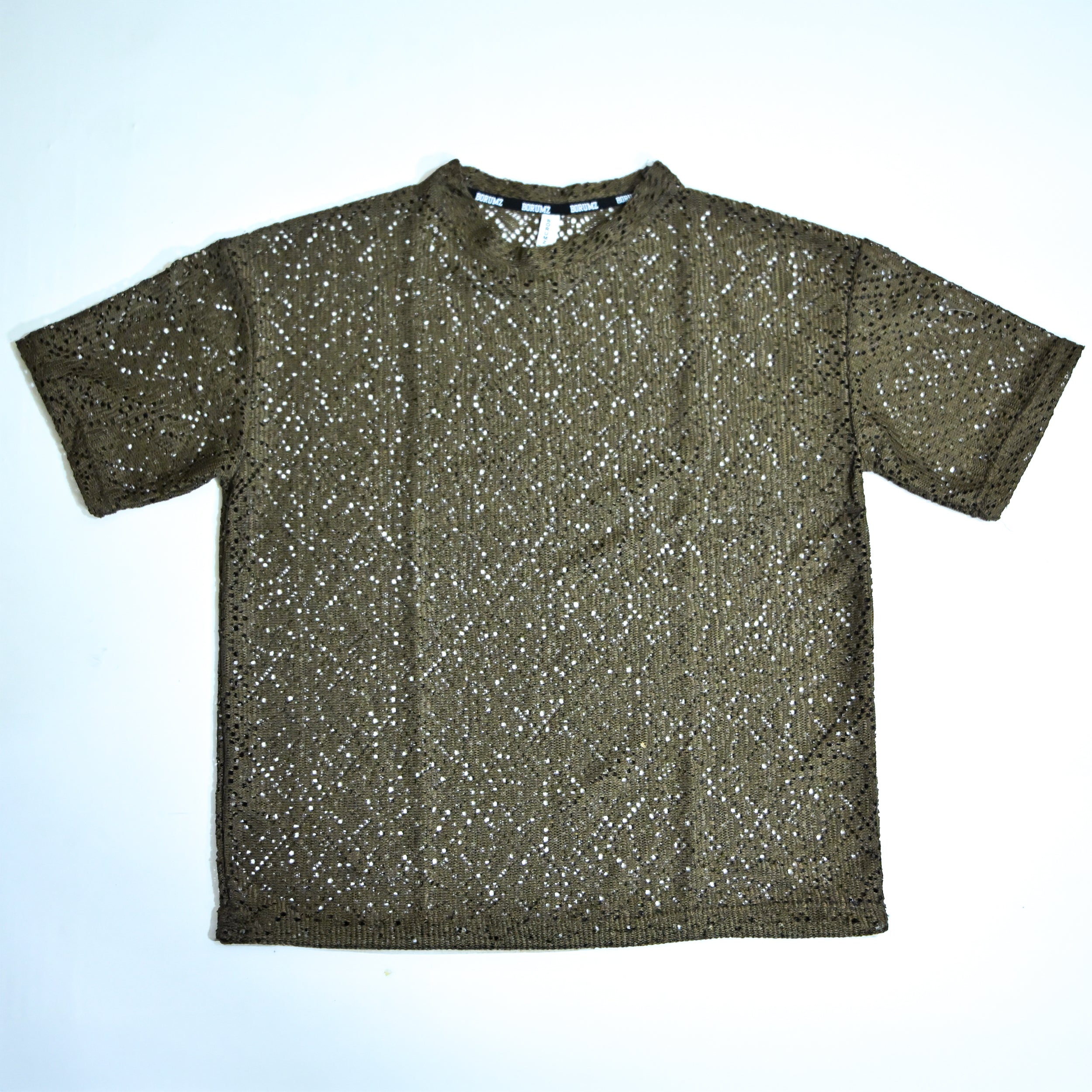 Summer Mesh Knit T-Shirt - Army Green | Premium Crochet Knit Oversized Tee
