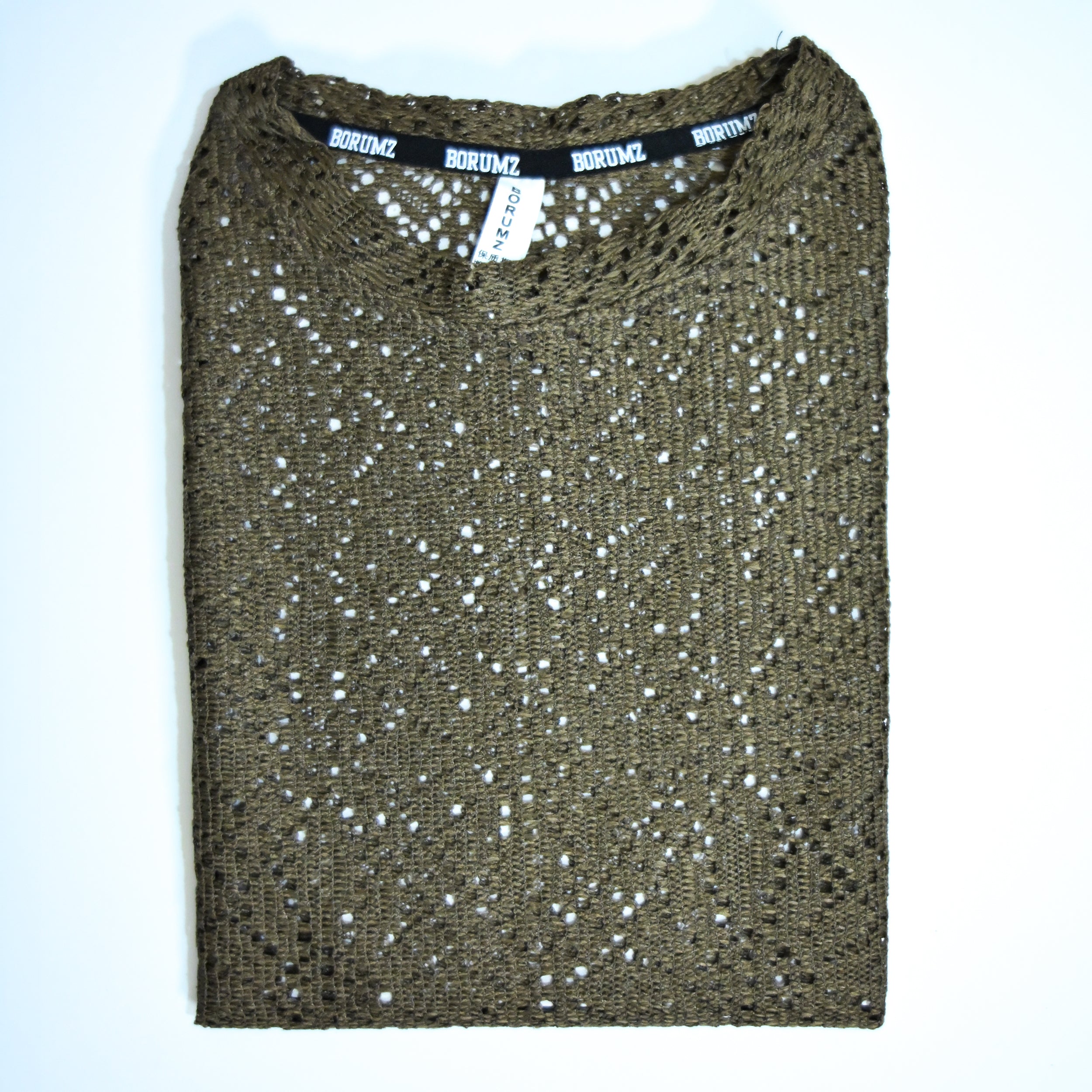 Summer Mesh Knit T-Shirt - Army Green | Premium Crochet Knit Oversized Tee