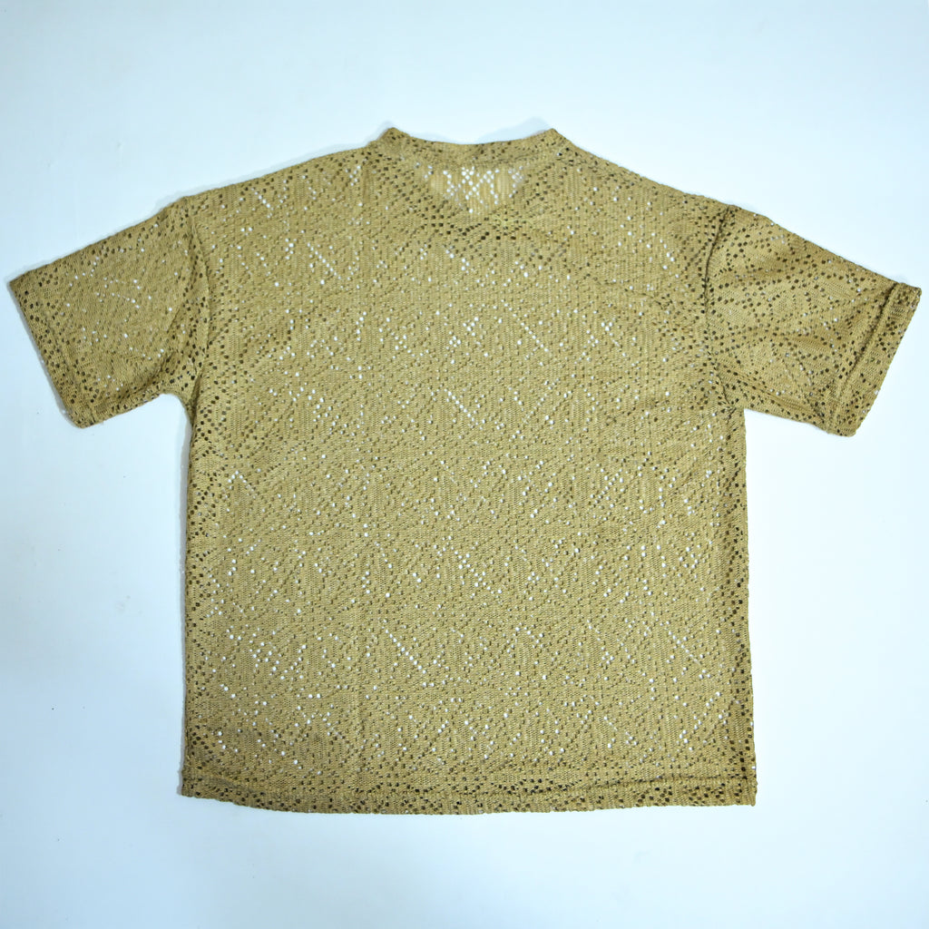 Summer Mesh Knit T-Shirt -  Mustard Gold | Premium Crochet Knit Oversized Tee