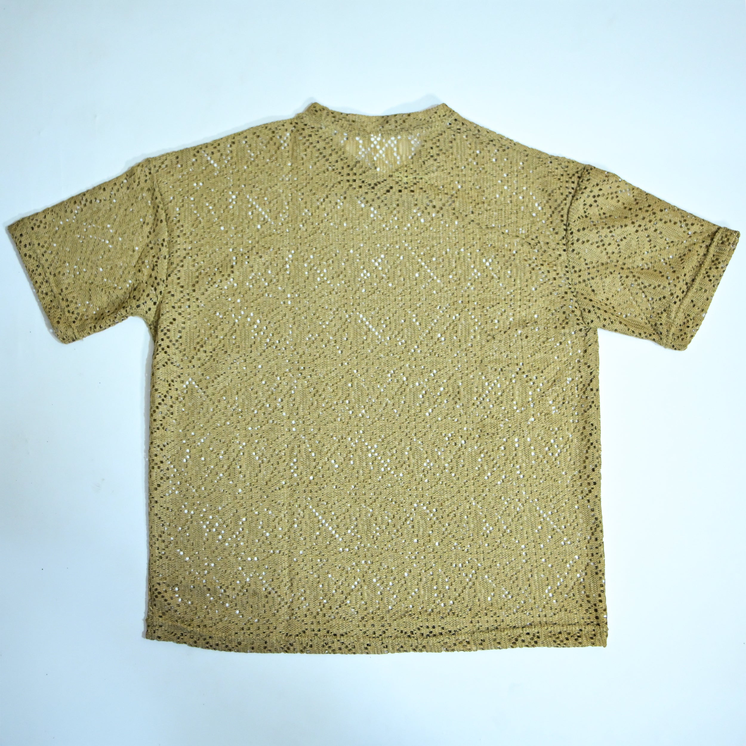 Summer Mesh Knit T-Shirt -  Mustard Gold | Premium Crochet Knit Oversized Tee