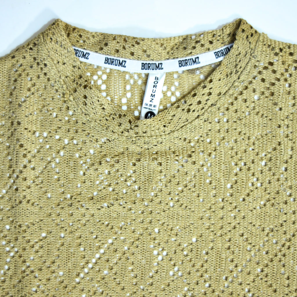 Summer Mesh Knit T-Shirt -  Mustard Gold | Premium Crochet Knit Oversized Tee